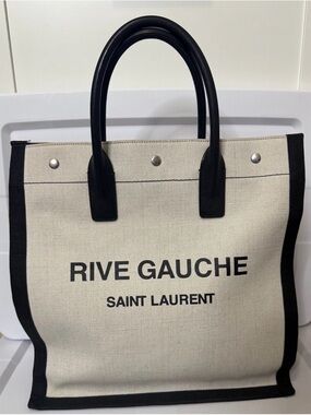 Saint Laurent Cream and Black Rive Gauche North South Tote Bag